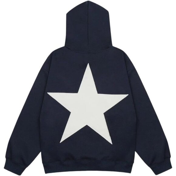 Eden Navy Blue Star Hoodies Y2k Oversized Graphic Hoodies Aesthetic Sweat shirt